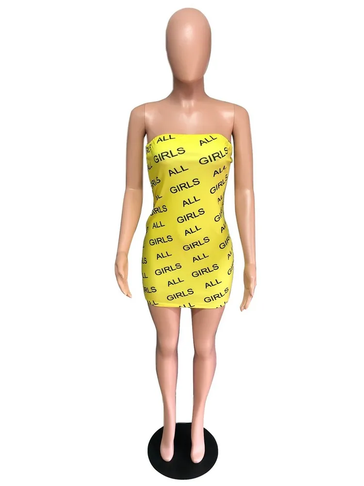 Летние короткие платья для девочек с буквенным принтом Y2k, уличная одежда, сексуальные платья без бретелек, с открытыми плечами, без рукавов, цельное облегающее короткое платье Изображение 3