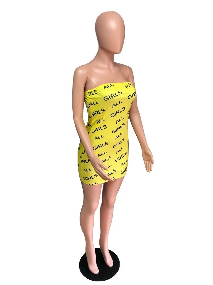 Летние короткие платья для девочек с буквенным принтом Y2k, уличная одежда, сексуальные платья без бретелек, с открытыми плечами, без рукавов, цельное облегающее короткое платье Изображение 4