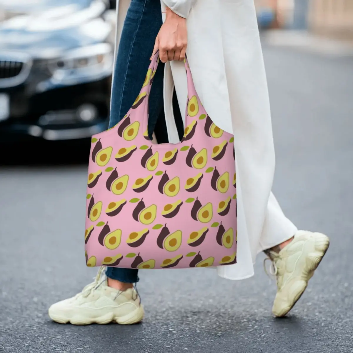 Сумка для покупок с рисунком авокадо, женская сумка для покупок с забавными фруктами, веганская холщовая сумка для покупок через плечо, сумки большой емкости, сумки Изображение 5