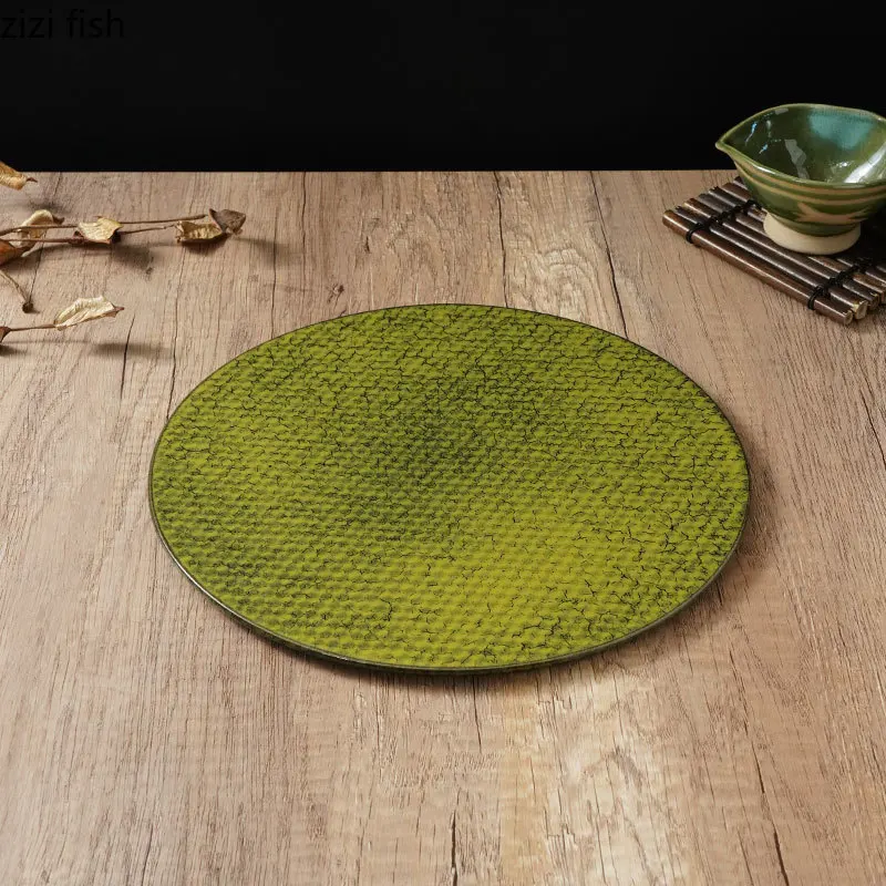 Зеленая керамическая обеденная тарелка, тарелка для суши, тарелки для стейков в западном стиле, диск для сашими, Десертные тарелки, блюдо для дим-самов, Ваза для фруктов, Салатница, поднос Изображение 3