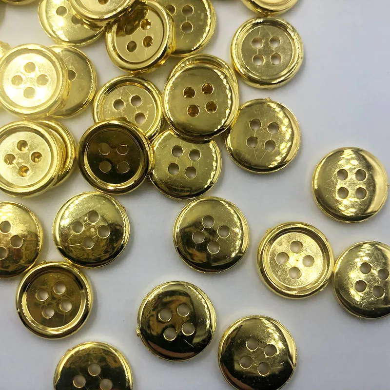 100 шт. золотых пластиковых пуговиц 12 мм для шитья с 4 отверстиями PH174 Изображение 1