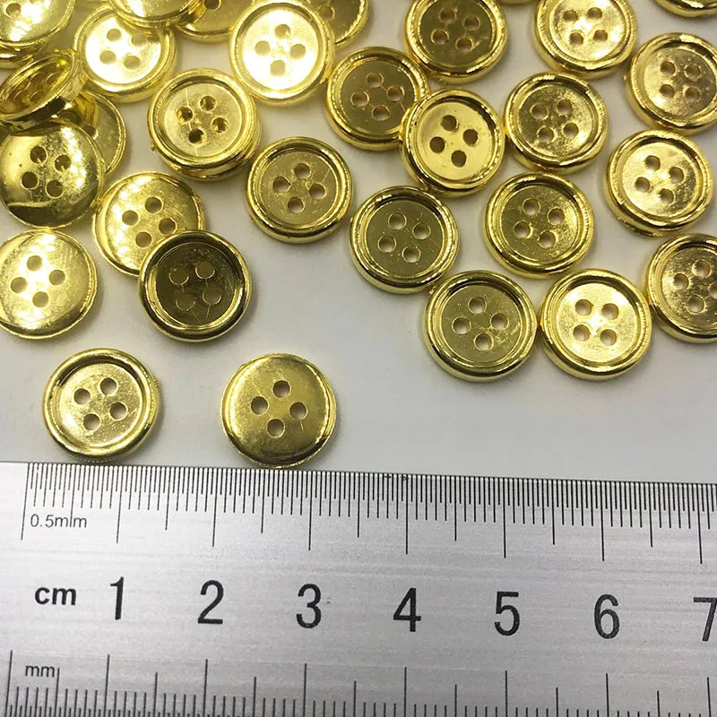 100 шт. золотых пластиковых пуговиц 12 мм для шитья с 4 отверстиями PH174 Изображение 2