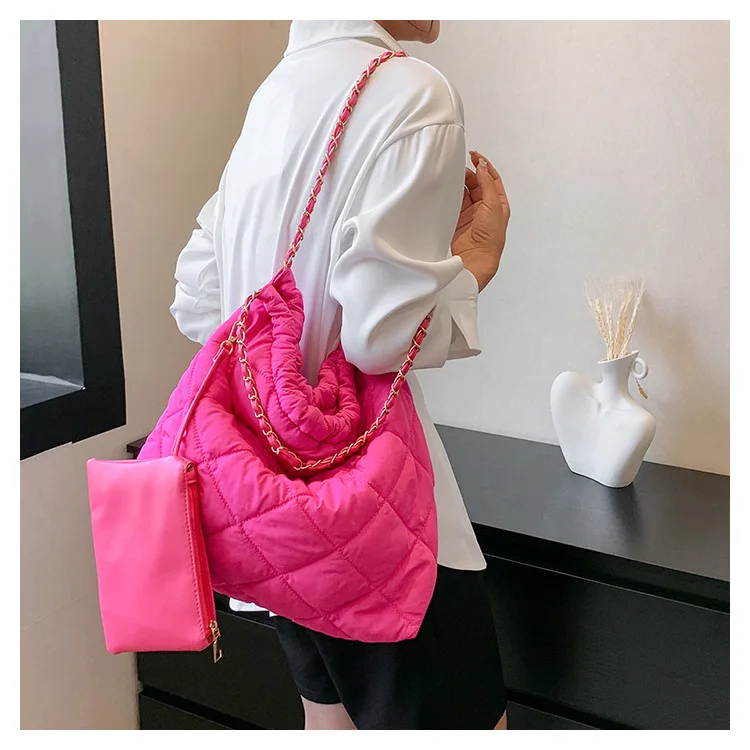 Брендовая дизайнерская стеганая женская сумка через плечо в нейлоновую клетку, повседневная сумка через плечо на цепочке, большая квадратная сумка и кошелек Изображение 1