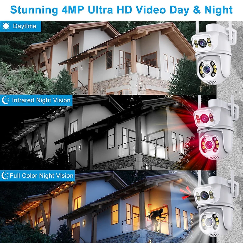 WIFI IP-камера, светодиодные полноцветные камеры ночного видения, 4-мегапиксельная система безопасности с искусственным интеллектом для обнаружения человека, Наружное водонепроницаемое наблюдение Изображение 1