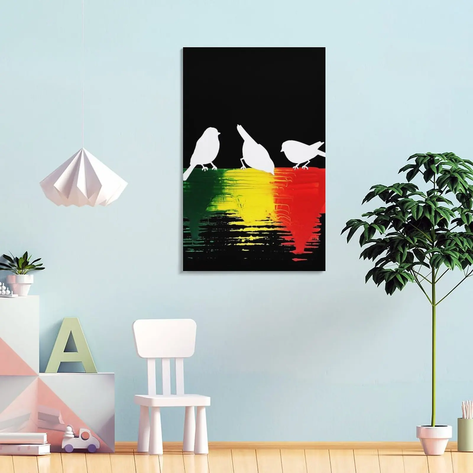Три птички с цветами Раста Картина на холсте Украшение стены плакат декор Изображение 3