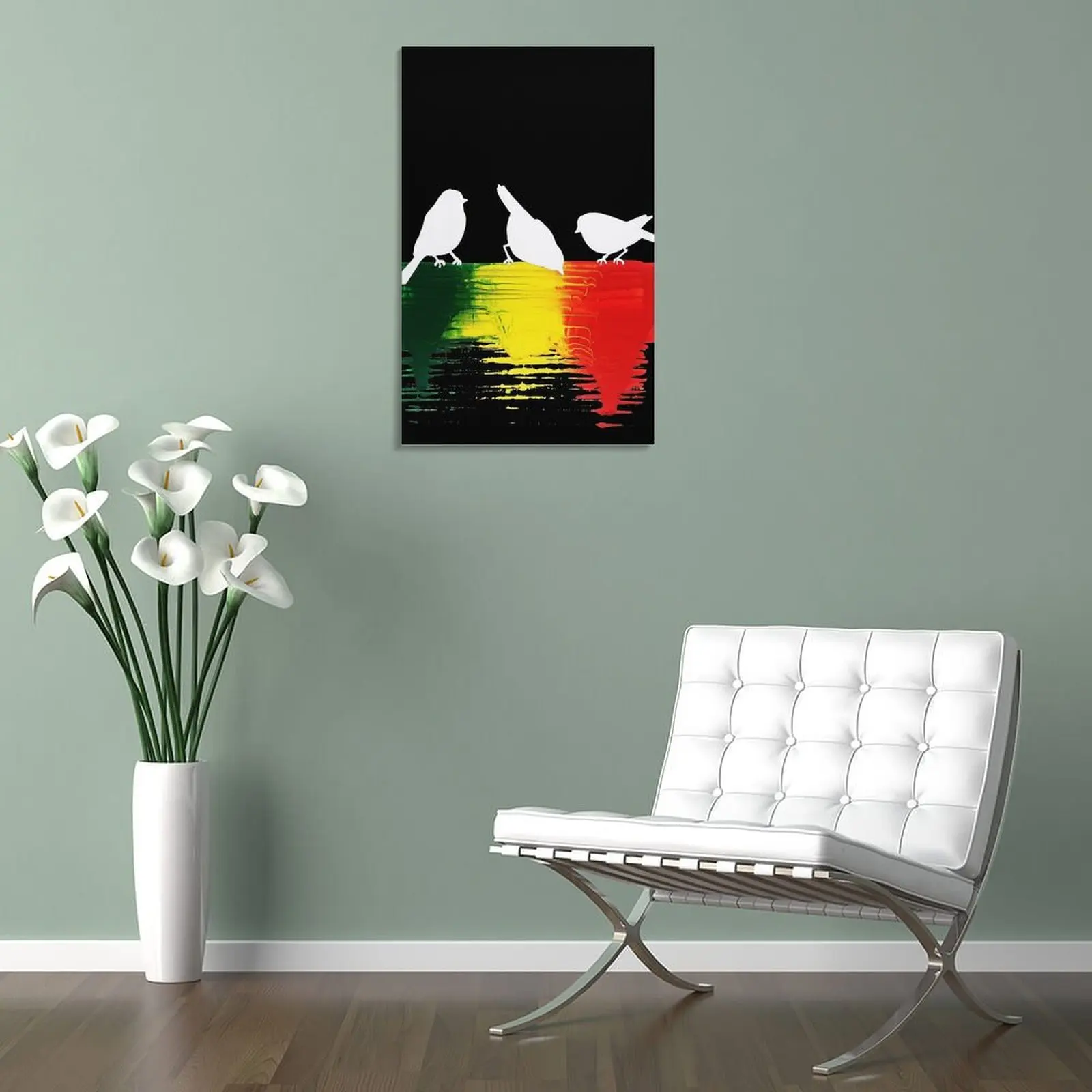 Три птички с цветами Раста Картина на холсте Украшение стены плакат декор Изображение 4