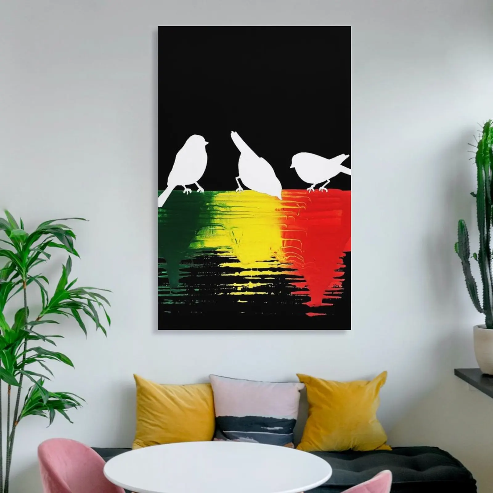 Три птички с цветами Раста Картина на холсте Украшение стены плакат декор Изображение 5