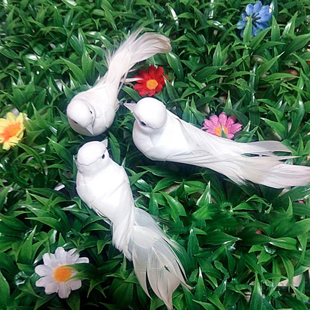 Белые миниатюрные милые украшения из искусственных голубей, декор для птиц, пенопластовые мини-поделки Изображение 5
