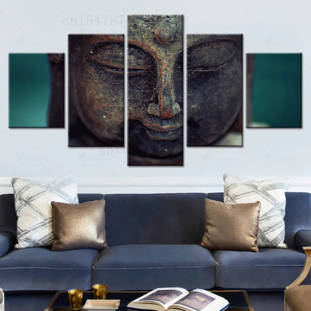 5-Панельная живопись, Современный Большой Холст с изображением Будды, Настенный принт на холсте, украшение для дома, гостиной, художественные работы HD для печати Фотографий Изображение 0