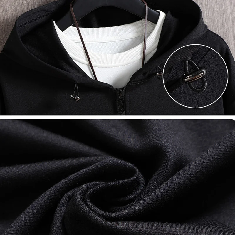 9XL10XL Плюс Размер Черная куртка с капюшоном Мужская осенняя толстовка Модные однотонные мешковатые толстовки Мужские Топы большого размера Высокого качества Изображение 3