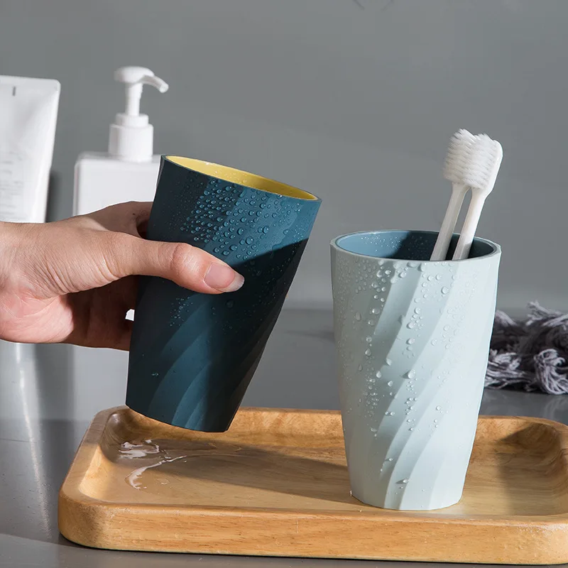 Двухслойная чашка для полоскания горла с резьбой Простая чашка для полоскания рта Домашняя творческая пара Чашка для зубной щетки чашка для ванной Изображение 3