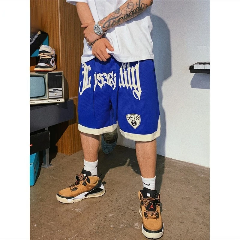 Баскетбольные спортивные шорты с буквенной вышивкой для мужчин, летний тренд 2023, уличная винтажная вышивка, свободные повседневные спортивные брюки y2k для мужчин Изображение 1