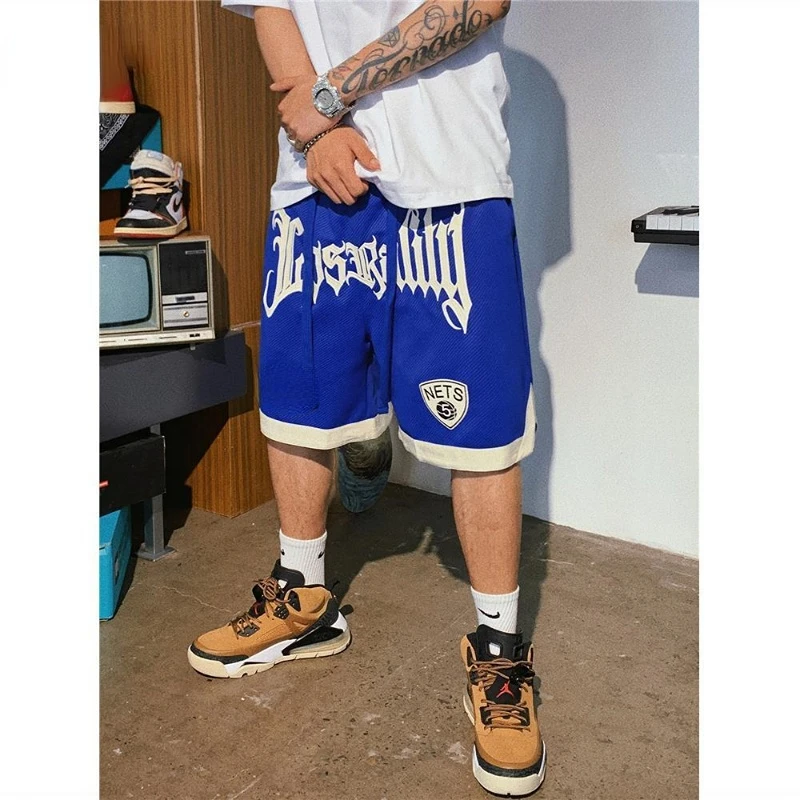 Баскетбольные спортивные шорты с буквенной вышивкой для мужчин, летний тренд 2023, уличная винтажная вышивка, свободные повседневные спортивные брюки y2k для мужчин Изображение 3