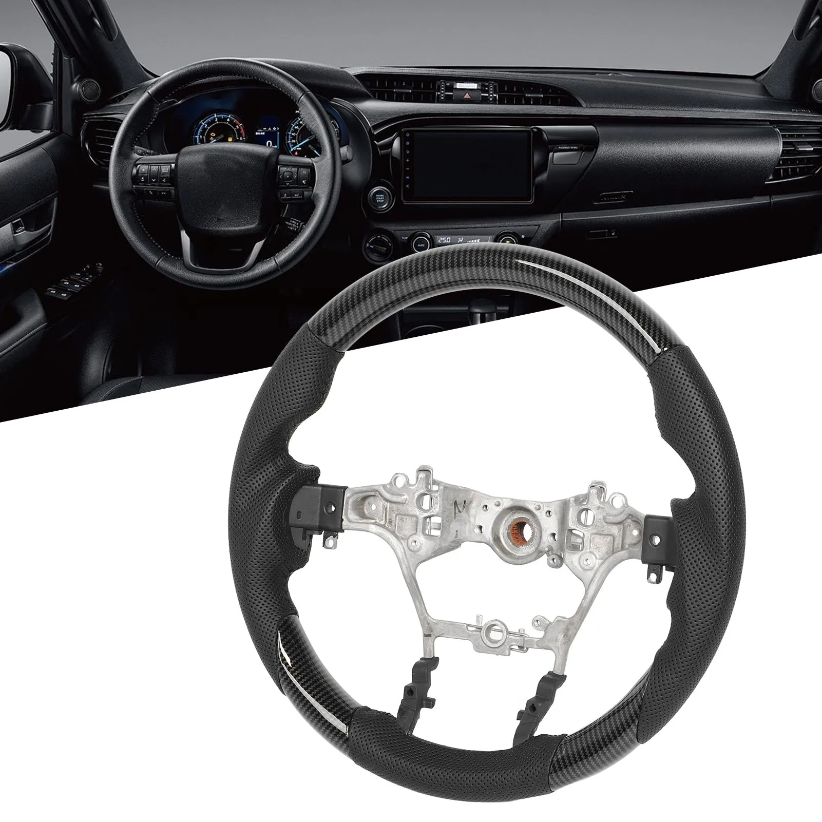 Рулевое колесо Круглое Дно С черной строчкой ABS Рулевое колесо Удобный захват Эргономичный 3 Секционный Тип Fortuner AN150 AN160 Изображение 1