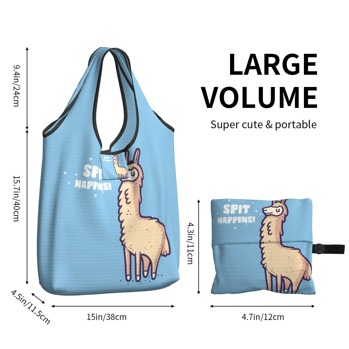 Женская Повседневная сумка для покупок Spit Happens Llama, сумка-тоут большой емкости, портативная сумка для хранения, складные сумки Изображение 2