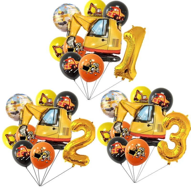 Тема строительного трактора Экскаватор Надувные Воздушные шары Баннер для грузовиков Детский Душ Для мальчиков Принадлежности для вечеринки по случаю Дня рождения Изображение 0