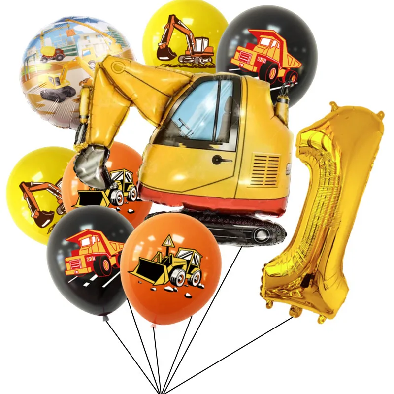 Тема строительного трактора Экскаватор Надувные Воздушные шары Баннер для грузовиков Детский Душ Для мальчиков Принадлежности для вечеринки по случаю Дня рождения Изображение 1