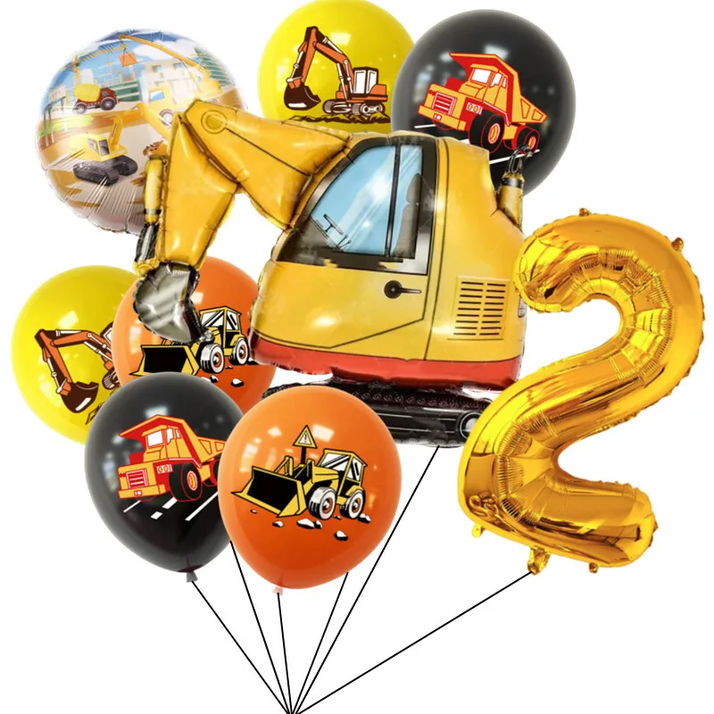 Тема строительного трактора Экскаватор Надувные Воздушные шары Баннер для грузовиков Детский Душ Для мальчиков Принадлежности для вечеринки по случаю Дня рождения Изображение 2