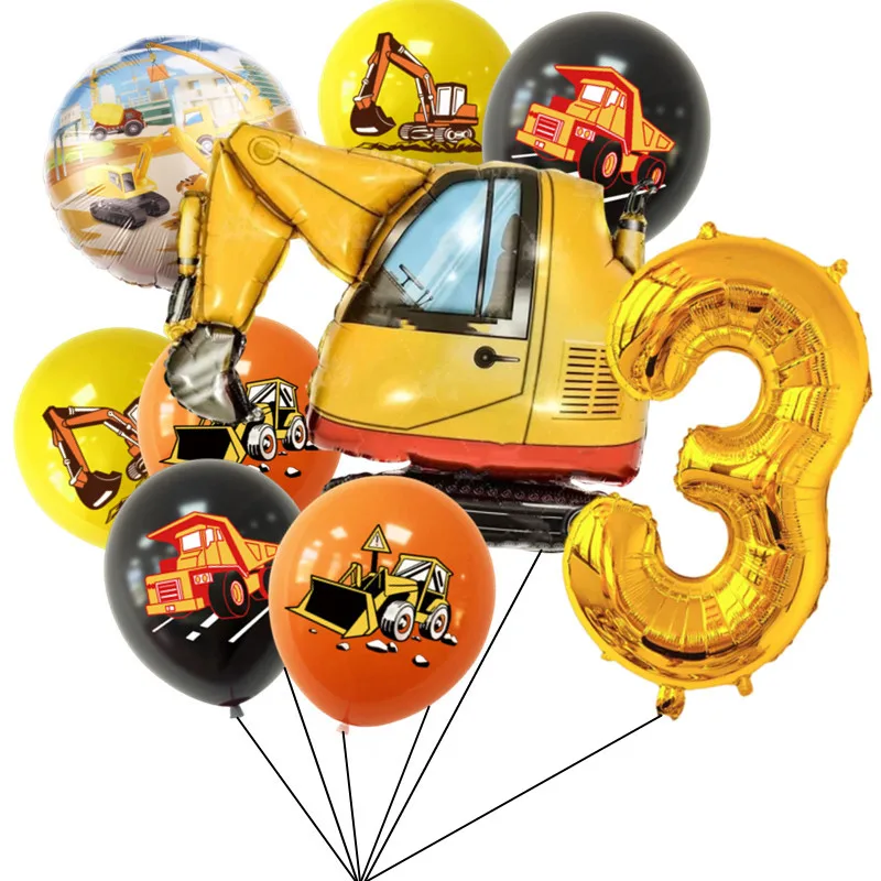 Тема строительного трактора Экскаватор Надувные Воздушные шары Баннер для грузовиков Детский Душ Для мальчиков Принадлежности для вечеринки по случаю Дня рождения Изображение 3