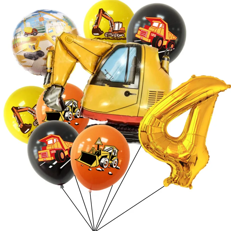 Тема строительного трактора Экскаватор Надувные Воздушные шары Баннер для грузовиков Детский Душ Для мальчиков Принадлежности для вечеринки по случаю Дня рождения Изображение 4