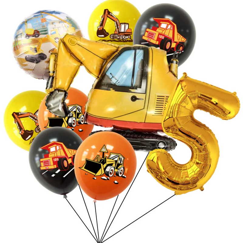 Тема строительного трактора Экскаватор Надувные Воздушные шары Баннер для грузовиков Детский Душ Для мальчиков Принадлежности для вечеринки по случаю Дня рождения Изображение 5