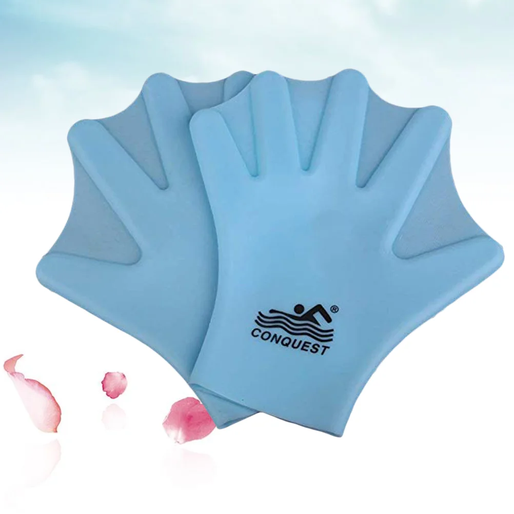 1 Пара силиконовых перчаток для плавания с перепонками, перчатки для плавания с аквалангом, перчатки для гребли, перчатки для подводного плавания, ручная паутина (для взрослых, небесно-голубой) Изображение 1