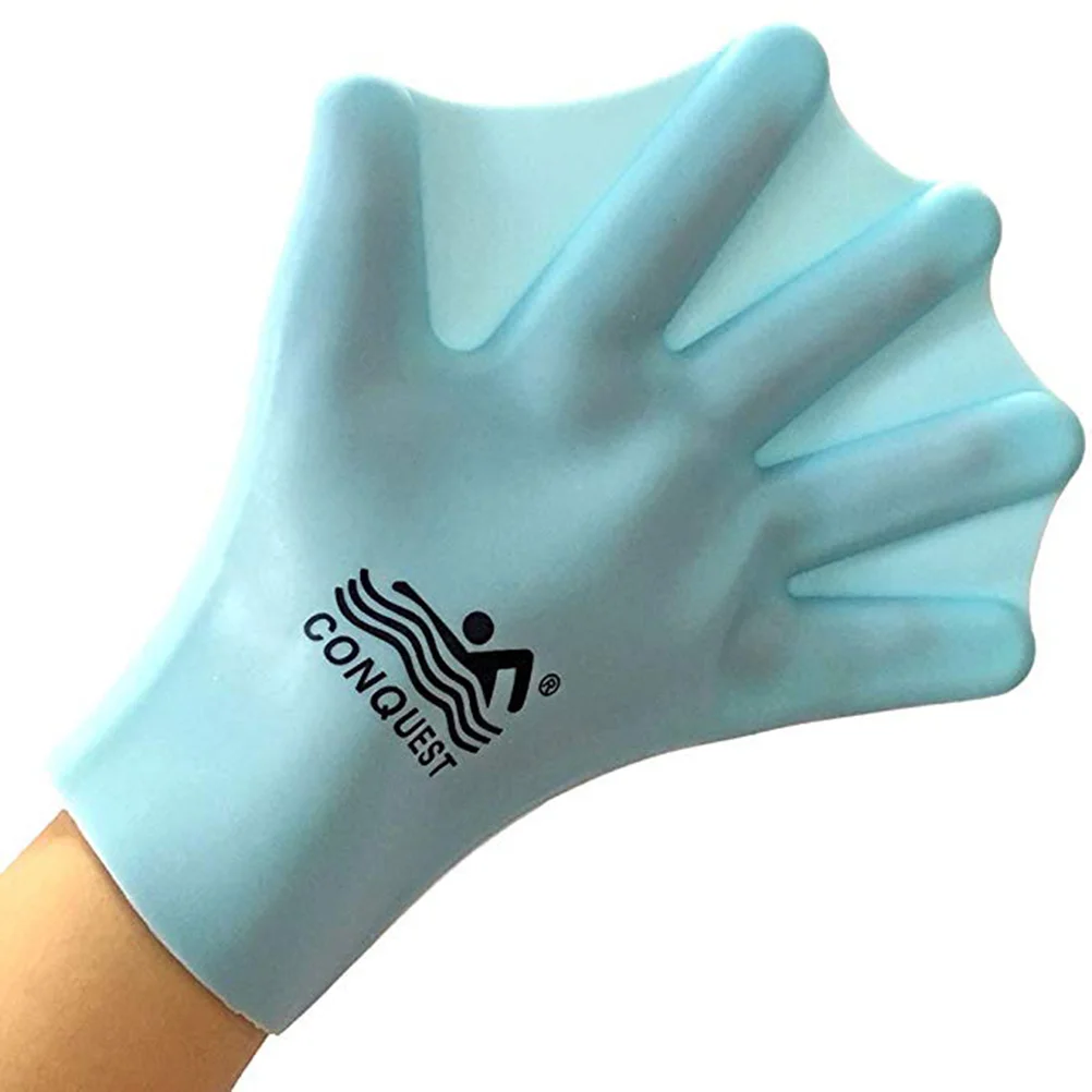 1 Пара силиконовых перчаток для плавания с перепонками, перчатки для плавания с аквалангом, перчатки для гребли, перчатки для подводного плавания, ручная паутина (для взрослых, небесно-голубой) Изображение 2