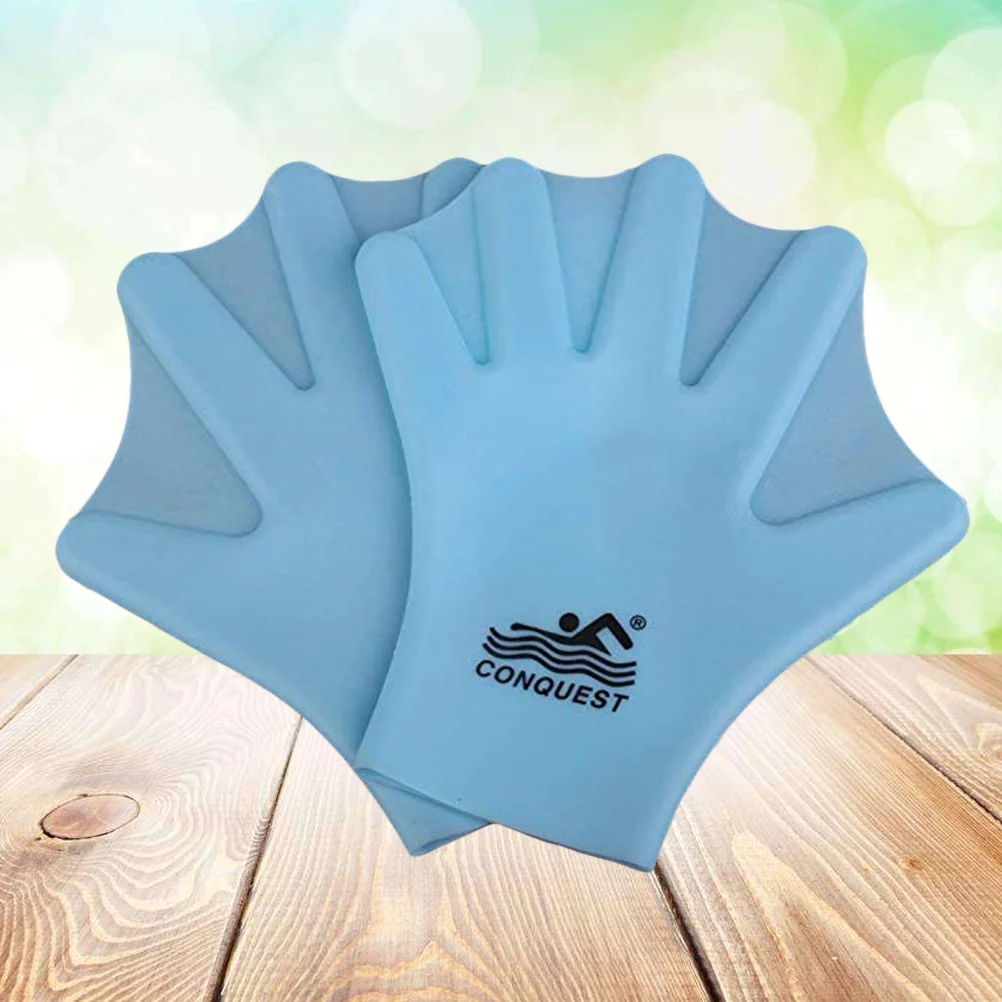 1 Пара силиконовых перчаток для плавания с перепонками, перчатки для плавания с аквалангом, перчатки для гребли, перчатки для подводного плавания, ручная паутина (для взрослых, небесно-голубой) Изображение 3