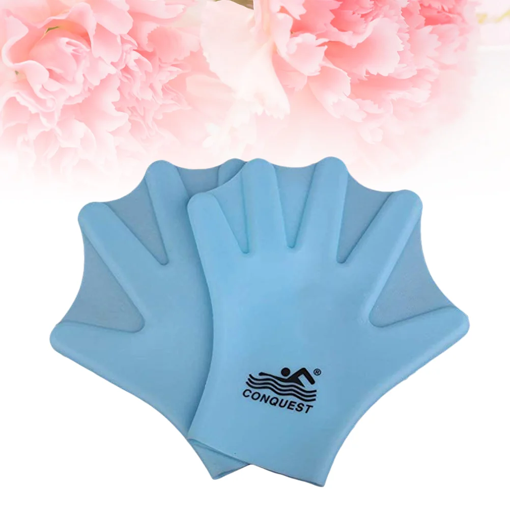 1 Пара силиконовых перчаток для плавания с перепонками, перчатки для плавания с аквалангом, перчатки для гребли, перчатки для подводного плавания, ручная паутина (для взрослых, небесно-голубой) Изображение 5