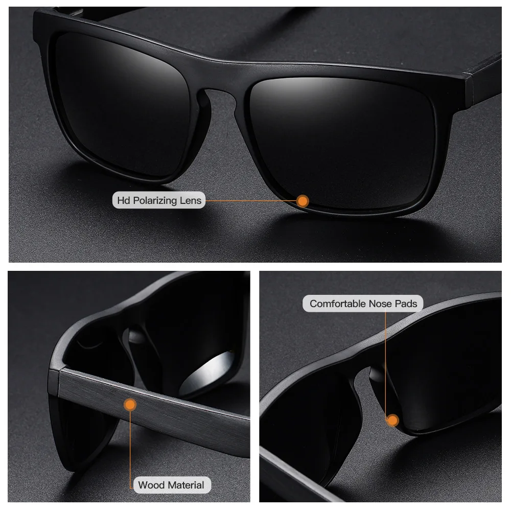 Xiaomi Поляризованные солнцезащитные очки в оправе из 100% натурального дерева, бамбуковые черные солнцезащитные очки, мужские солнцезащитные очки с защитой от ультрафиолета, роскошные винтажные солнцезащитные очки Изображение 1