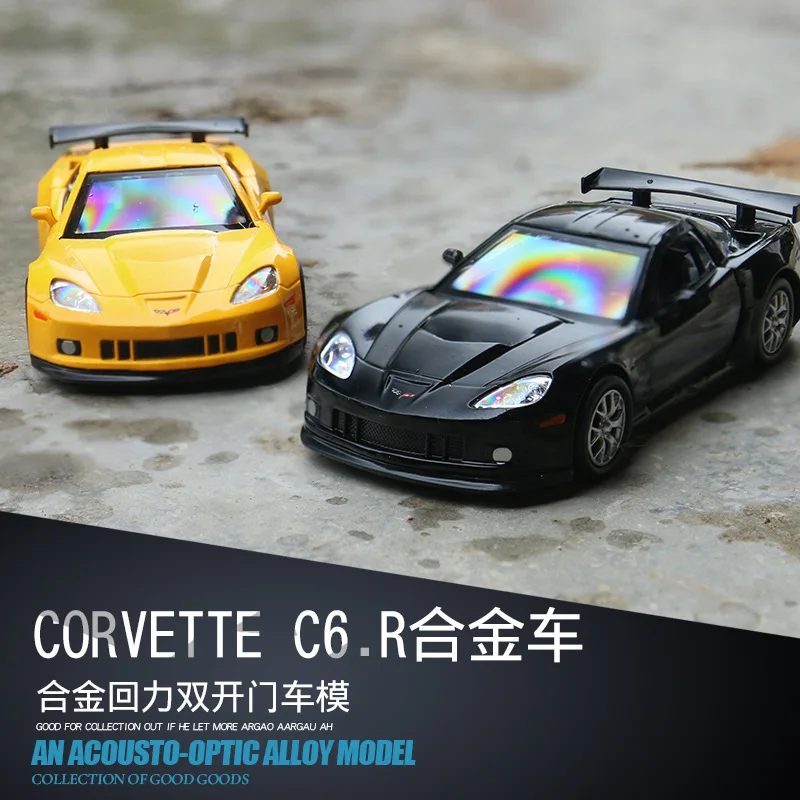 1:36 Chevrolet Corvette C6-R, отлитые под давлением модели автомобилей, легкосплавные автомобили, откидывающиеся игрушки для детей Изображение 0