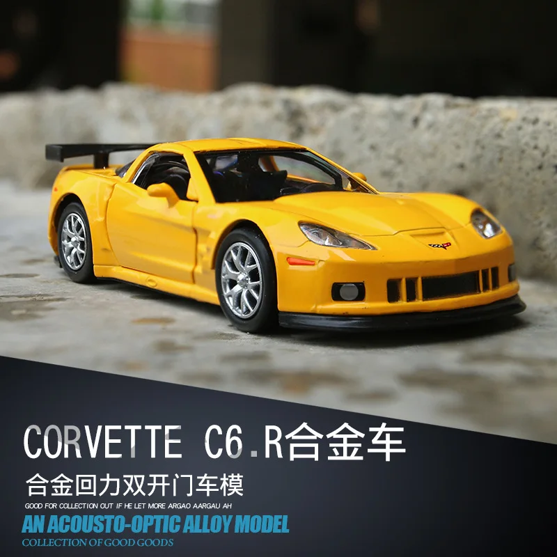 1:36 Chevrolet Corvette C6-R, отлитые под давлением модели автомобилей, легкосплавные автомобили, откидывающиеся игрушки для детей Изображение 2