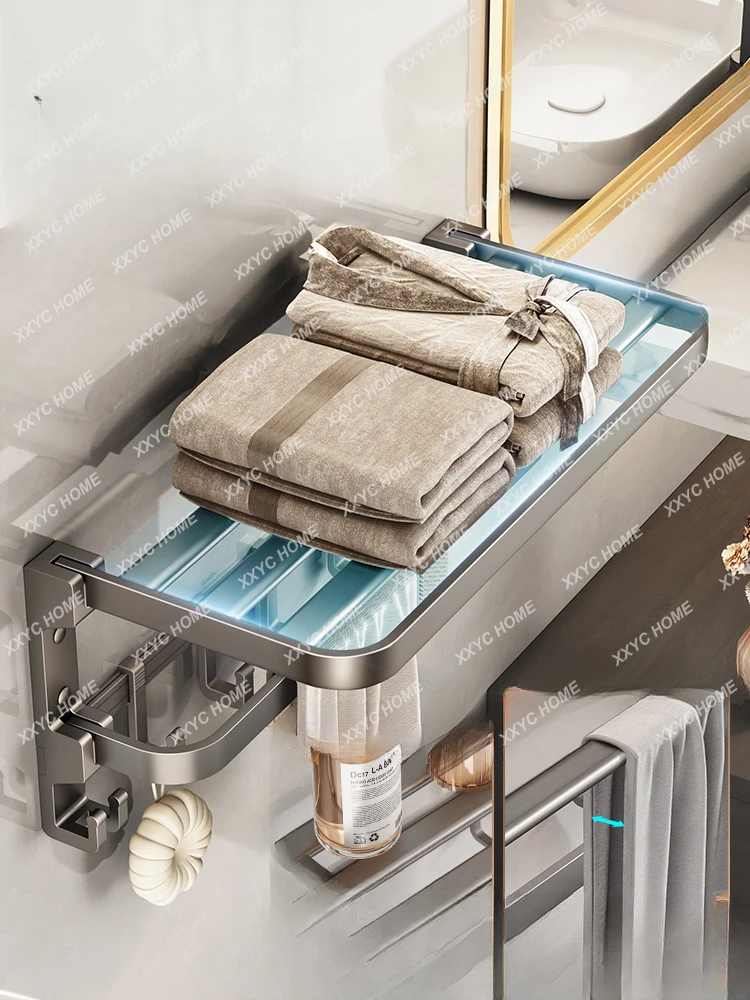 Алюминиевая настенная вешалка для полотенец, Встроенный унитаз без перфоратора, Вешалка для хранения банных полотенец, Ванная комната Изображение 1