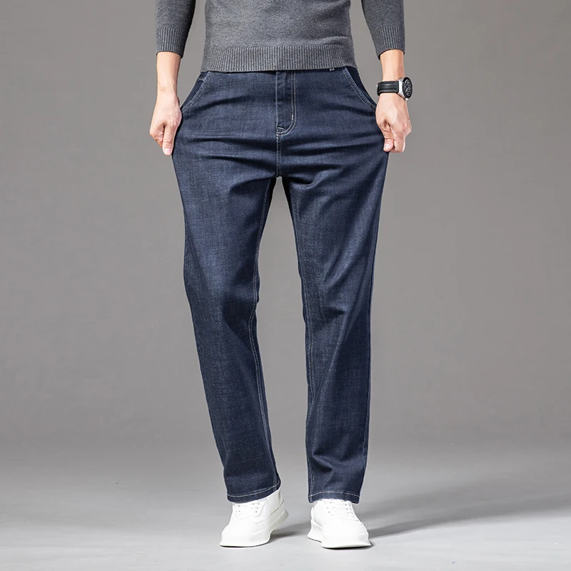 2023, Новые мешковатые джинсы, Мужские осенние классические синие черные повседневные модные брюки, Мужская брендовая одежда, хлопковые джинсовые брюки Изображение 3