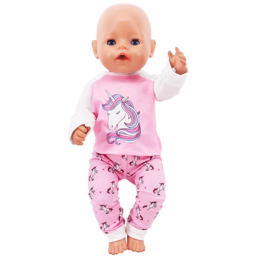 Пижама с длинными рукавами из 2 предметов, одежда для куклы-милого Кролика для 18-дюймовой девочки, подарок для куклы-Реборна 43 см, одежда для куклы-младенца, Аксессуары для Изображение 4