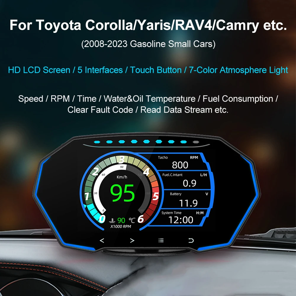 F11 HUD OBD2 Дисплей Автомобильный Датчик GPS Спидометр об/мин Измеритель Температуры Топлива Воды/Масла для Toyota Corolla/Yaris Бензин 2008-2023 Изображение 0
