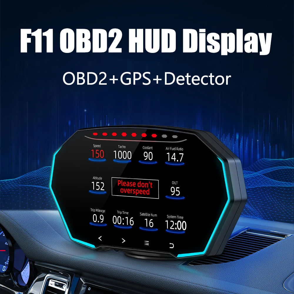 F11 HUD OBD2 Дисплей Автомобильный Датчик GPS Спидометр об/мин Измеритель Температуры Топлива Воды/Масла для Toyota Corolla/Yaris Бензин 2008-2023 Изображение 3