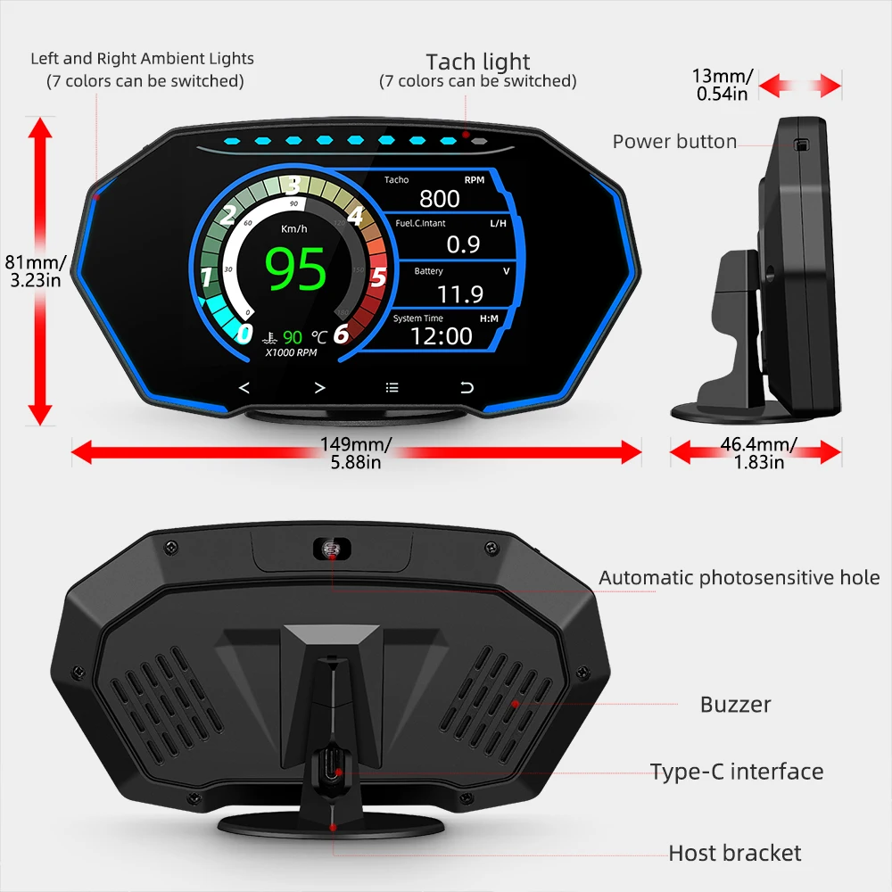 F11 HUD OBD2 Дисплей Автомобильный Датчик GPS Спидометр об/мин Измеритель Температуры Топлива Воды/Масла для Toyota Corolla/Yaris Бензин 2008-2023 Изображение 5