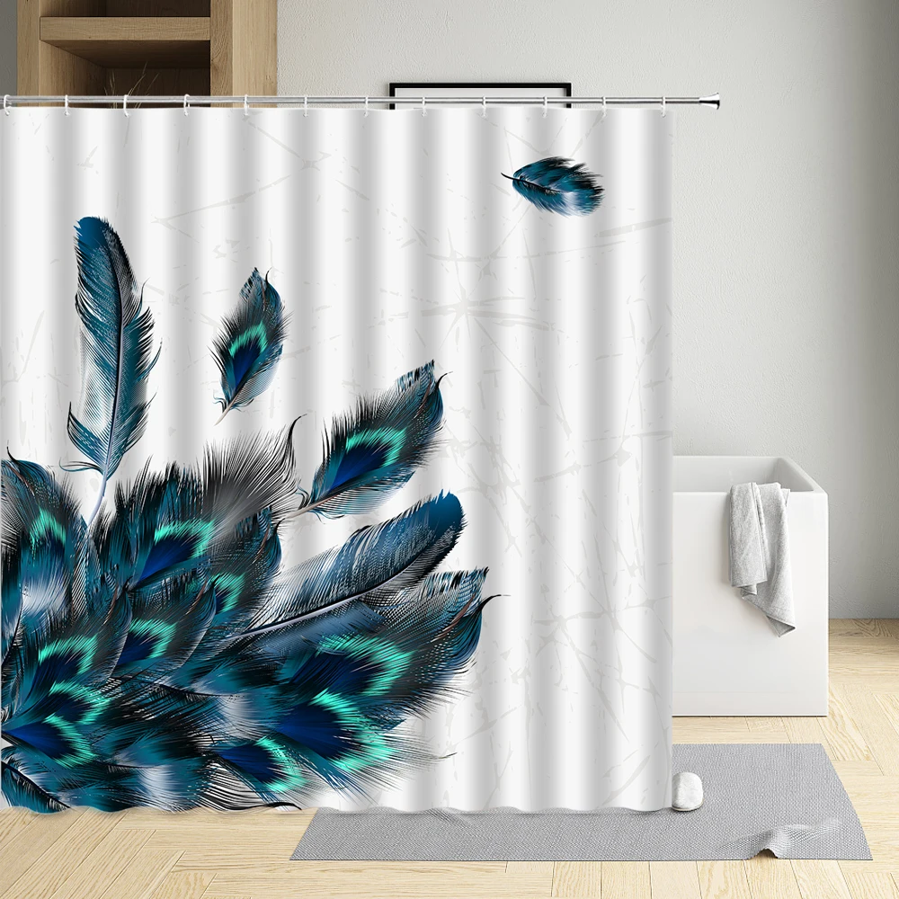 Декоративные павлины из голубых перьев, современная экологичная ткань, занавеска из полиэстера, водонепроницаемая ткань, декор для ванны, ширма для ванны Изображение 4