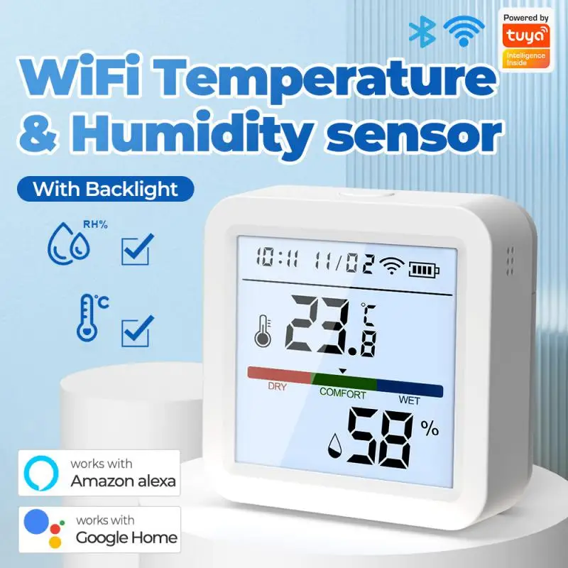 CORUI Tuya Wifi Bluetooth Умный датчик температуры Влажности Голосовое Управление Гигрометр Термометр Детектор Alexa Google Home Изображение 0