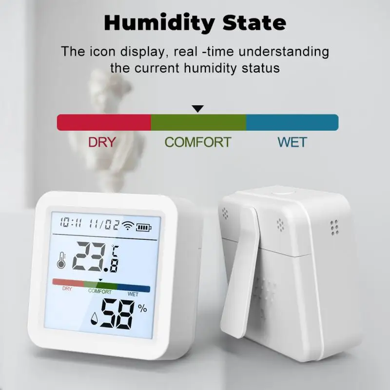 CORUI Tuya Wifi Bluetooth Умный датчик температуры Влажности Голосовое Управление Гигрометр Термометр Детектор Alexa Google Home Изображение 3