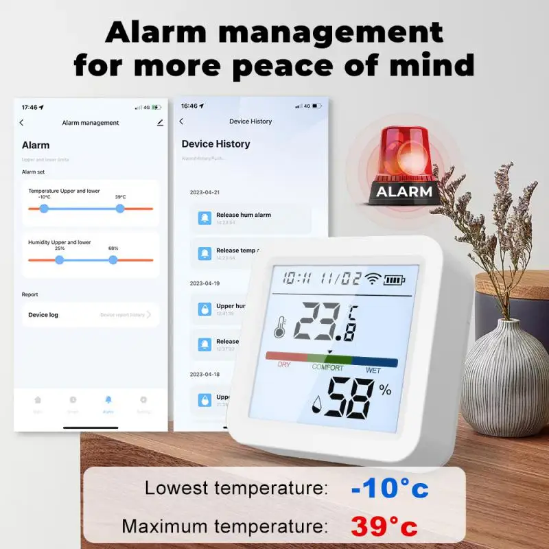 CORUI Tuya Wifi Bluetooth Умный датчик температуры Влажности Голосовое Управление Гигрометр Термометр Детектор Alexa Google Home Изображение 4