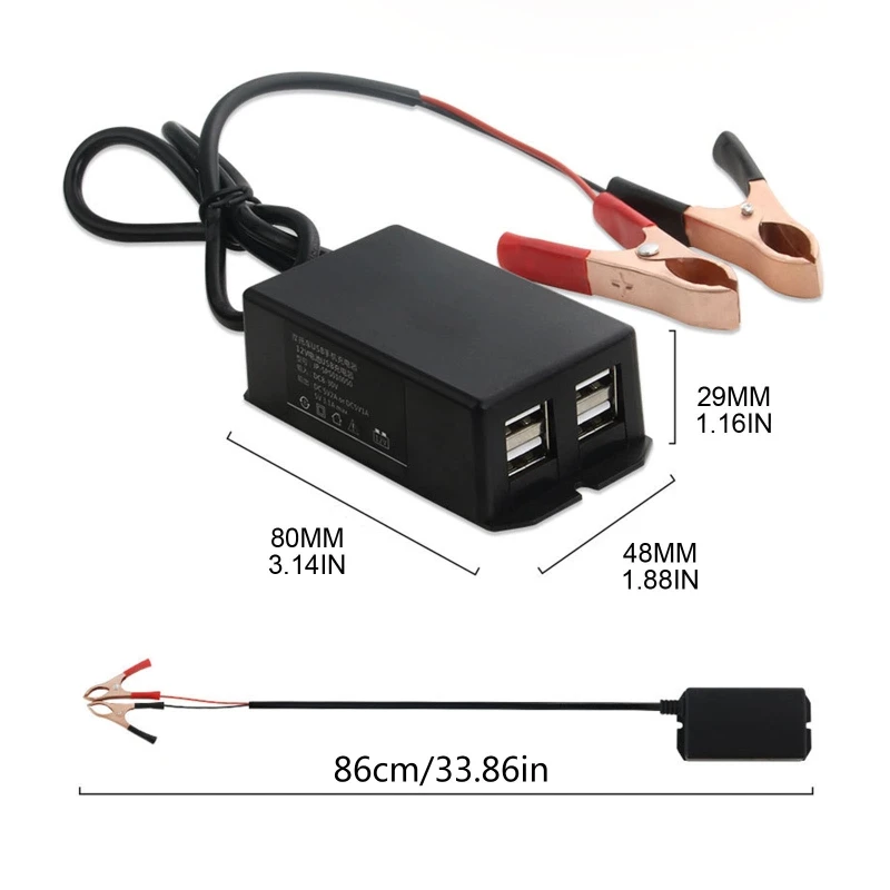 для адаптера питания постоянного тока с зажимом для аккумулятора Автомобильное USB-зарядное устройство 12V для мобильного телефона, 4 порта, автоматически определяющие шунтирующий заряд 40GF Изображение 3