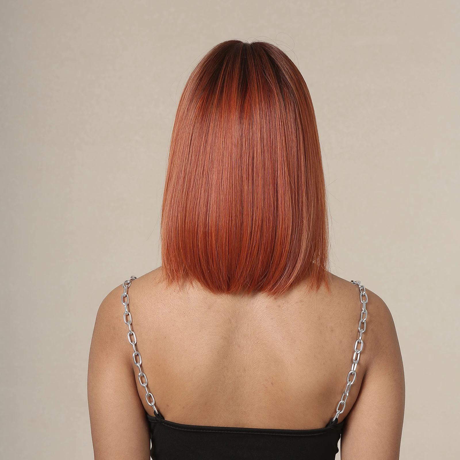 Прямой боб, длина плеча парик для черных женщин омбре коричневый красный ежедневный парик с челкой натуральный мягкий партии применения волосы термостойкие Изображение 2