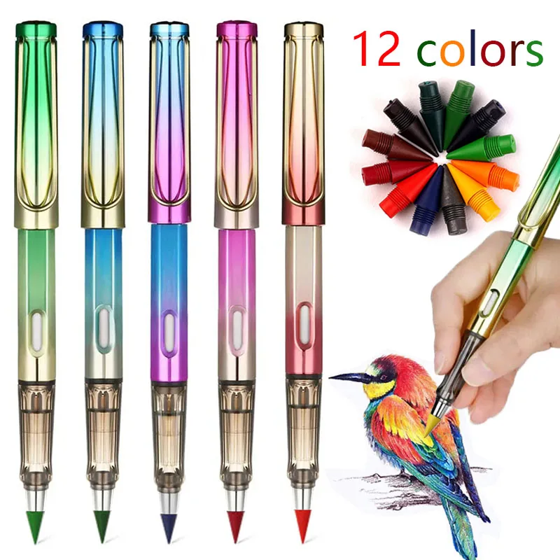 Новый Вечный Карандаш + 12 цветных карандашей для рисования Технология бесконечного письма, Стираемый Маркер без чернил, Школьные канцелярские принадлежности Kawaii Изображение 0