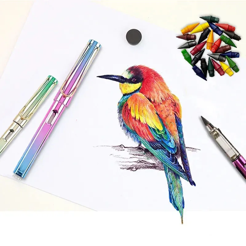 Новый Вечный Карандаш + 12 цветных карандашей для рисования Технология бесконечного письма, Стираемый Маркер без чернил, Школьные канцелярские принадлежности Kawaii Изображение 1