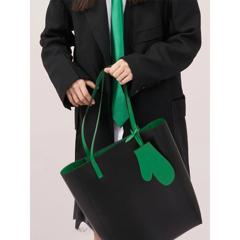 2023 Японская Корейская Контрастная Зеленая Женская сумка Через плечо Для Отдыха Большой Емкости Для Поездок На работу 2-в-1, Сумки-тоут, Модная Универсальность Изображение 2