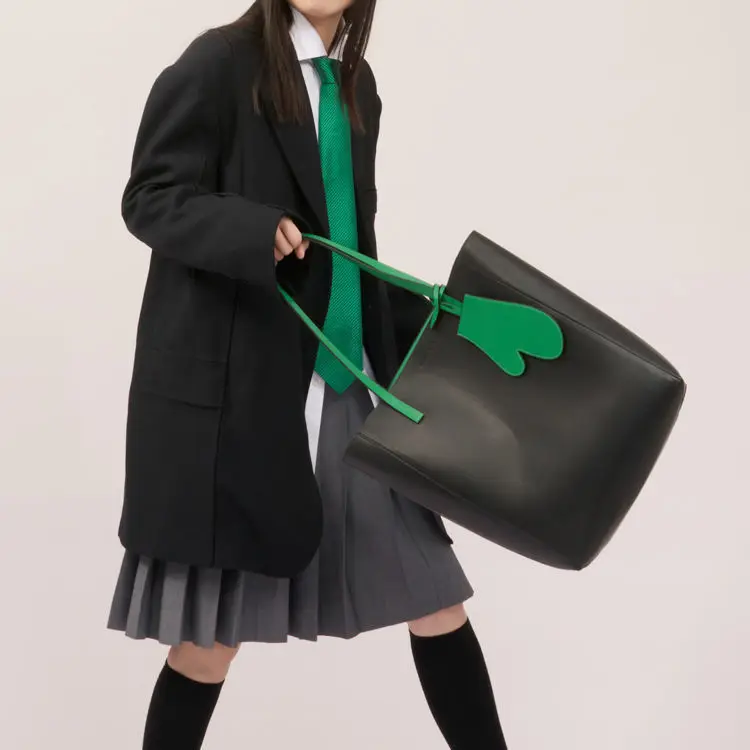 2023 Японская Корейская Контрастная Зеленая Женская сумка Через плечо Для Отдыха Большой Емкости Для Поездок На работу 2-в-1, Сумки-тоут, Модная Универсальность Изображение 3