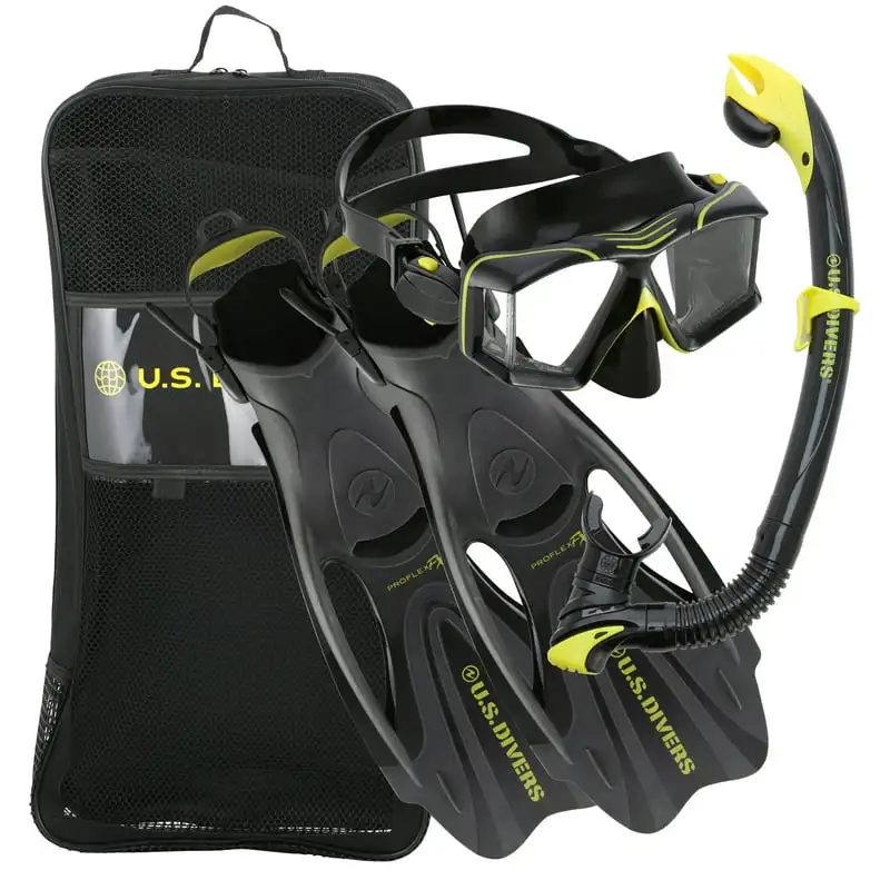 Набор для подводного плавания для взрослых черного цвета - маска, трубка, средние ласты и сумка для снаряжения в комплекте Изображение 0