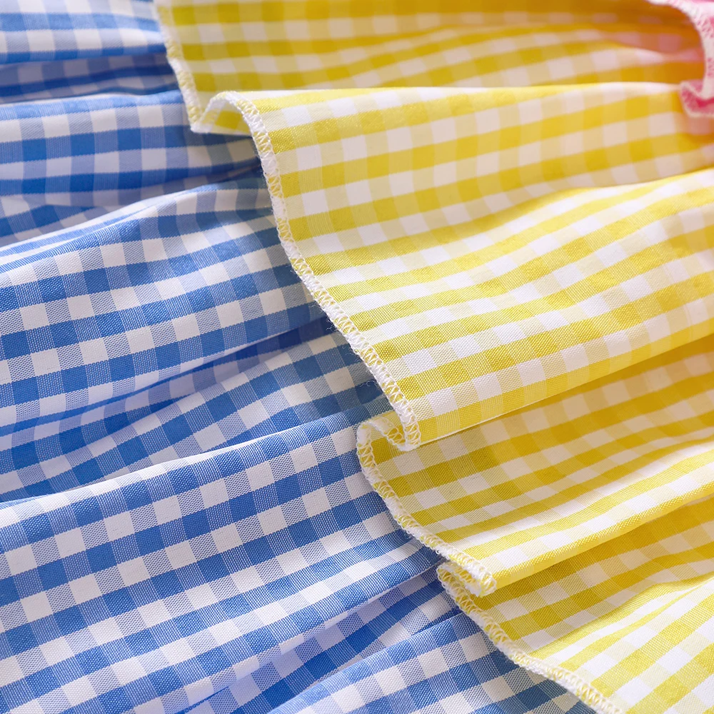 Летняя новая юбка-полукомбинезон для девочек в разноцветную клетку Изображение 4